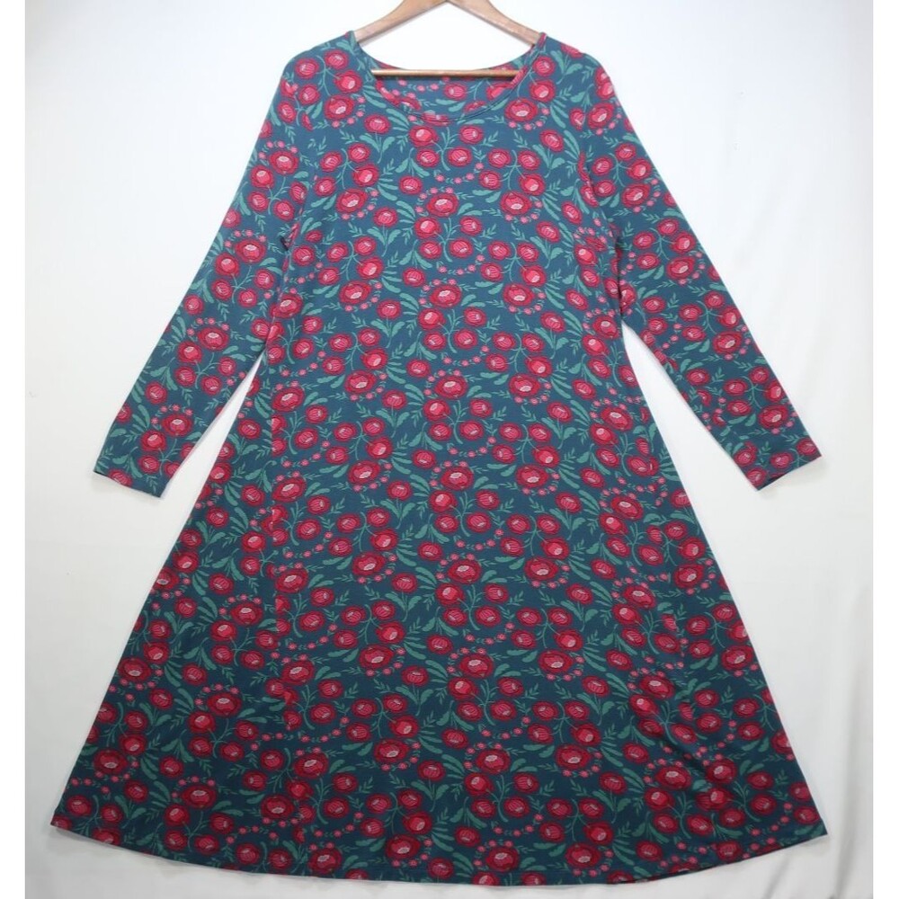 Gudrun Sjoden Floral Print Dress L Jersey Knit Lyocell Stretch Long Sleeve Boho - Picture 3 of 12